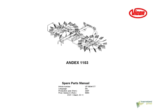 Vicon Andex 1103 Rakes Multi rotors 2007 Parts Manual Catalog Pdf Download