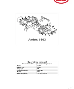 Vicon Andex 1103 Rakes Multi rotors 2009 Operation Maintenance Manual PDF download