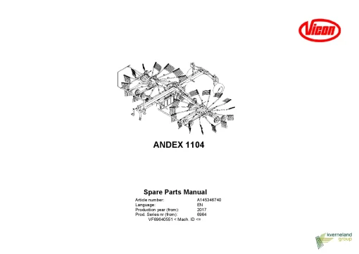 Vicon Andex 1104 Rakes Multi rotors 2017 Parts Manual Catalog Pdf Download