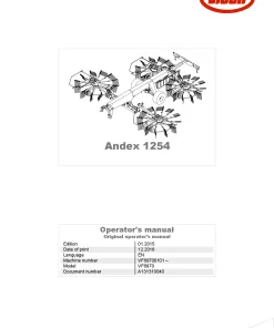 Vicon Andex 1254 Rakes 4 Rotors 2015 Operation Maintenance Manual PDF download