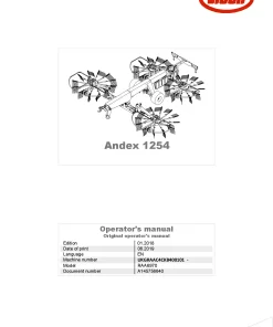 Vicon Andex 1254 Rakes 4 Rotors 2018 Operation Maintenance Manual PDF download