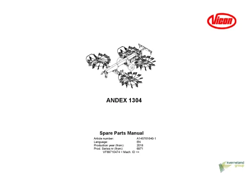 Vicon Andex 1304 Rakes 4 Rotors 2018 Parts Manual Catalog Pdf Download