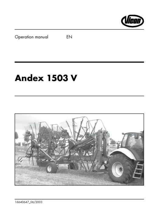 Vicon Andex 1503 V Rakes 4 Rotors 2003 Operation Maintenance Manual PDF download