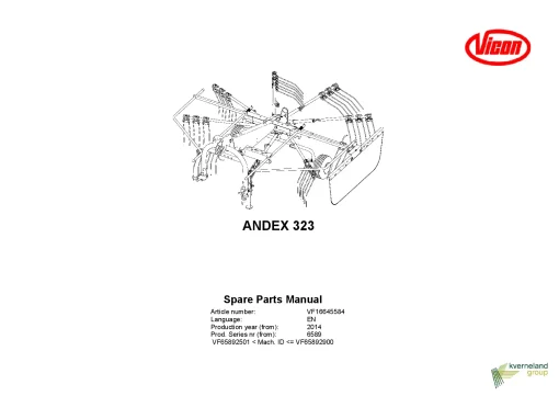 Vicon Andex 323 Rakes Single rotor 2014 Parts Manual Catalog Pdf Download