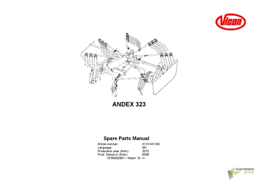 Vicon Andex 323 Rakes Single rotor 2015 Parts Manual Catalog Pdf Download