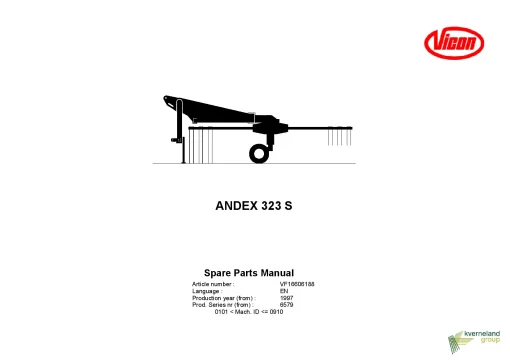 Vicon Andex 323S Rakes Single rotor 2006 Parts Manual Catalog Pdf Download