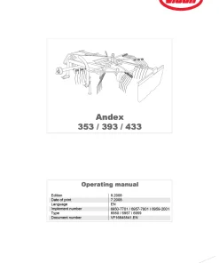 Vicon Andex 353 393 433 Rakes Single rotor 2008 Operation Maintenance Manual PDF download