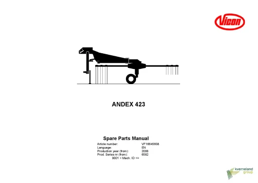 Vicon Andex 423 Rakes Single rotor 2008 Parts Manual Catalog Pdf Download