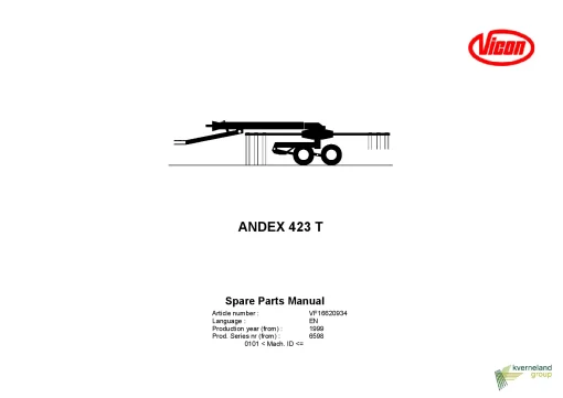Vicon Andex 423T Rakes Single rotor 1999 Parts Manual Catalog Pdf Download