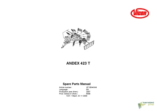 Vicon Andex 423T Rakes Single rotor 2007 Parts Manual Catalog Pdf Download