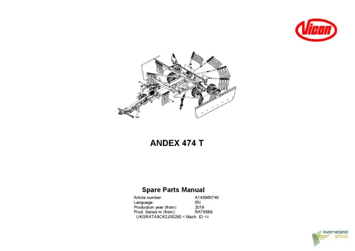 Vicon Andex 474T Rakes Single rotor 2019 Parts Manual Catalog Pdf Download
