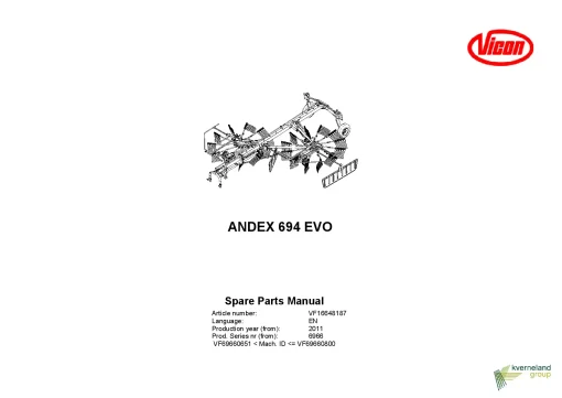 Vicon Andex 694 EVO Rakes Multi Rotors 2011 Parts Manual Catalog Pdf Download