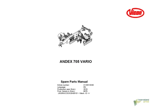 Vicon Andex 705 Vario Rakes Multi Rotors 2019 Parts Manual Catalog Pdf Download