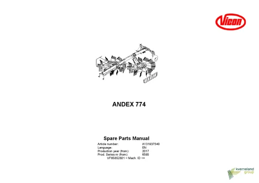 Vicon Andex 774 Rakes Multi Rotors 2017 Parts Manual Catalog Pdf Download