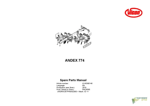 Vicon Andex 774 Rakes Multi Rotors 2018 Parts Manual Catalog Pdf Download
