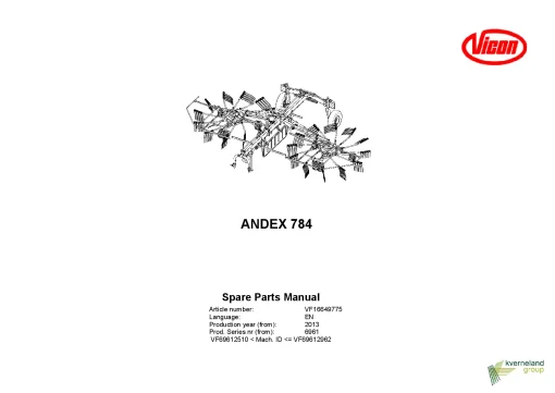 Vicon Andex 784 Rakes multi rotors 2013 Parts Manual Catalog Pdf Download