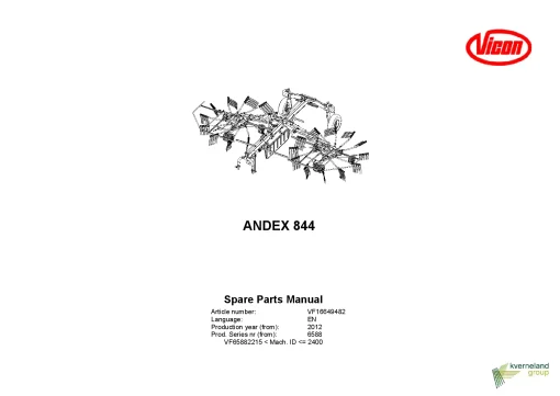 Vicon Andex 844 Rakes Multi rotors 2012 Sn 65882215-2400 Parts Manual Catalog Pdf Download