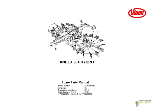 Vicon Andex 904 Hydro Rakes multi rotors 2016 Parts Manual Catalog Pdf Download