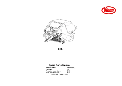 Vicon BIO Round Baler-wrapper 2009 Parts Manual Catalog Pdf Download