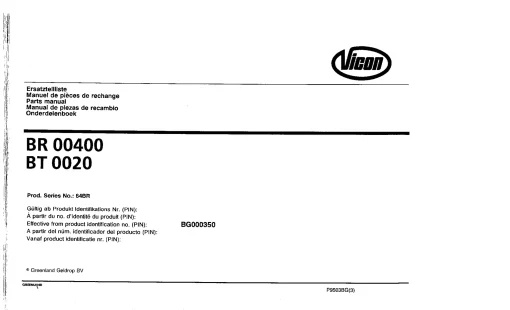 Vicon BR00400 BT0020 Round Baler P9503BG(3) Parts Manual Catalog Pdf Download
