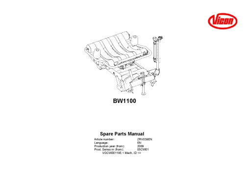 Vicon BW 1100 Bale wrapper 2009 Parts Manual Catalog Pdf Download