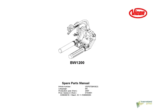 Vicon BW 1200 Bale wrapper 2007_01AW01 Parts Manual Catalog Pdf Download