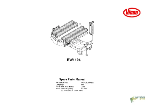 Vicon BW1104 Square Bale wrappers 2008 Parts Manual Catalog Pdf Download