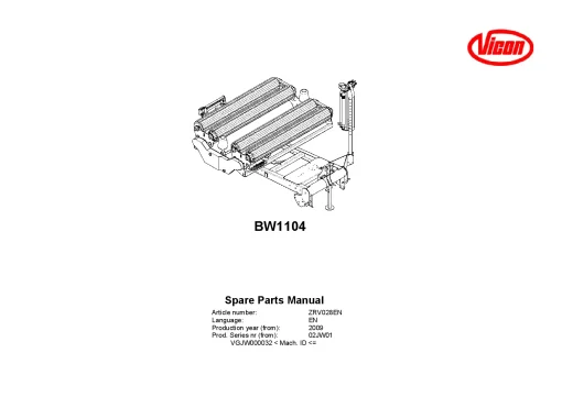 Vicon BW1104 Square Bale wrappers 2009 Parts Manual Catalog Pdf Download