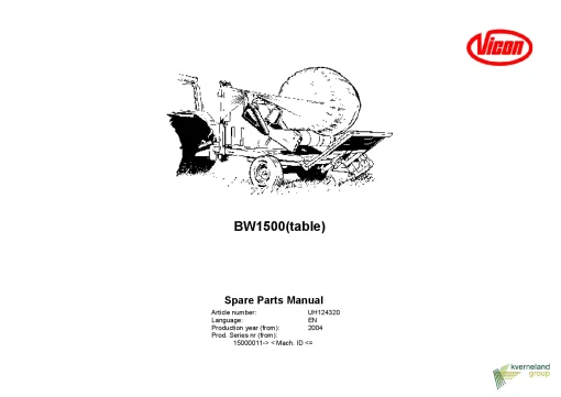 Vicon BW1500 table Bale wrapper 2004 Parts Manual Catalog Pdf Download