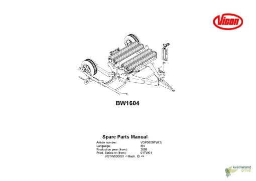 Vicon BW1604 Square Bale wrappers 2008 Parts Manual Catalog Pdf Download