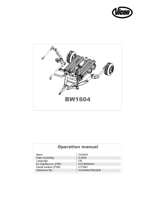 Vicon BW1604 Square Bale wrappers 2009 Operation Maintenance Manual PDF download