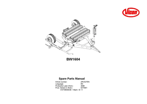 Vicon BW1604 Square Bale wrappers 2009 Parts Manual Catalog Pdf Download