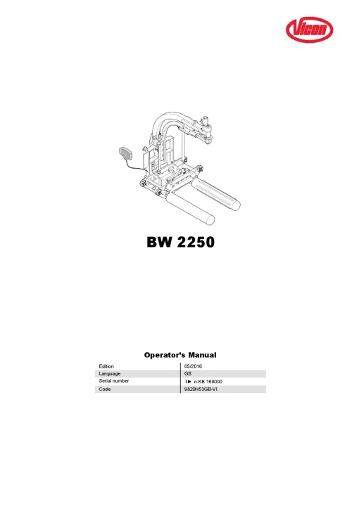 Vicon BW2250 Bale wrapper 2016 Operation Maintenance Manual PDF download