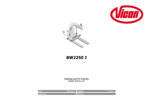 Vicon BW2250J Bale wrapper 2021 Parts Manual Catalog Pdf Download