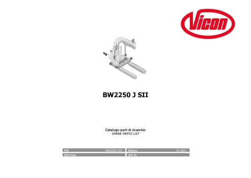 Vicon BW2250J SII Bale wrapper 2021 Parts Manual Catalog Pdf Download