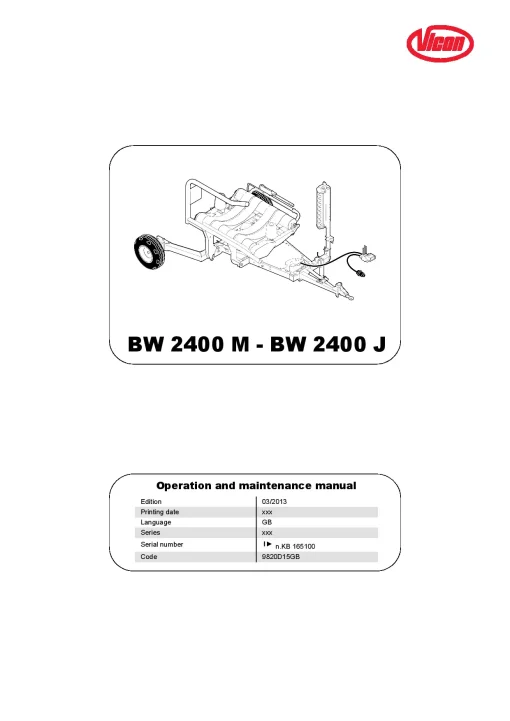 Vicon BW24000 - M J Bale wrapper 2013 Operation Maintenance Manual PDF download