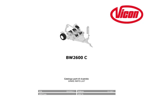 Vicon BW2600 C Bale wrapper 2021 Parts Manual Catalog Pdf Download