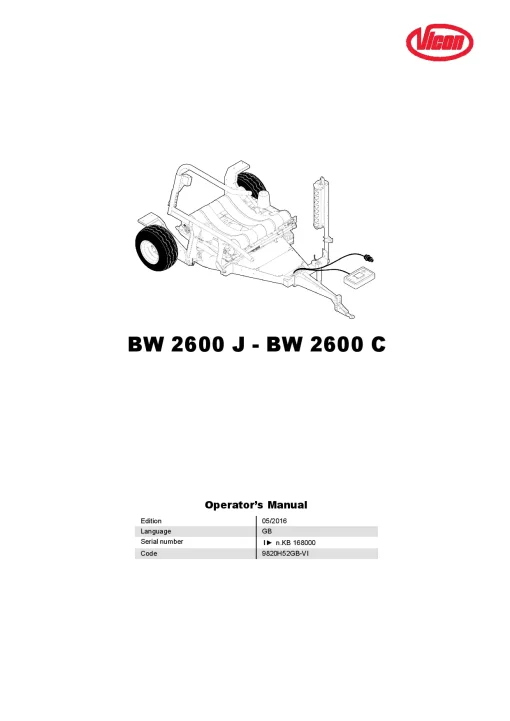 Vicon BW2600 - J C Bale wrapper 2016 Operation Maintenance Manual PDF download