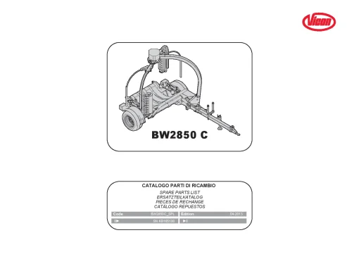 Vicon BW2850 C Bale wrapper 2013 Parts Manual Catalog Pdf Download