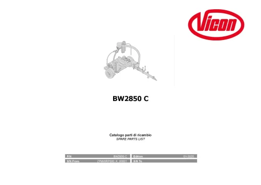 Vicon BW2850 C Bale wrapper 2020 Parts Manual Catalog Pdf Download