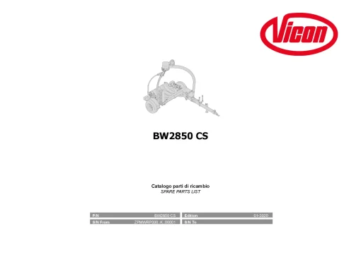 Vicon BW2850 CS Bale wrapper 2020 Parts Manual Catalog Pdf Download