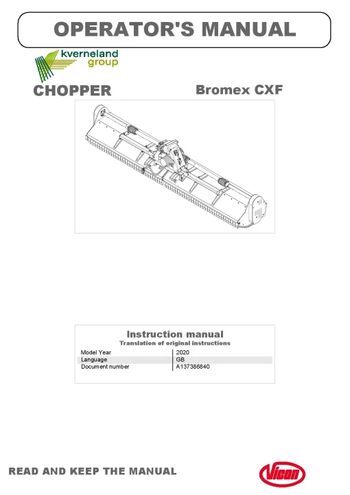 Vicon Bromex CXF 280 Chopper 2020 Operation Maintenance Manual PDF download