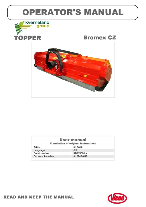 Vicon Bromex CZ Topper 2019 Operation Maintenance Manual PDF download