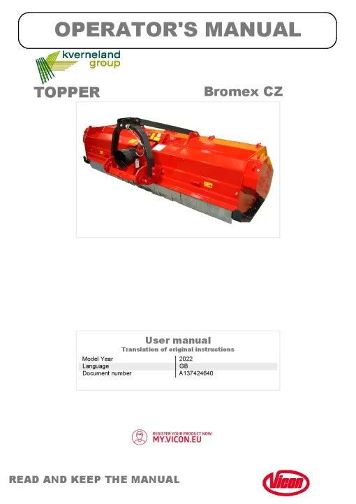 Vicon Bromex CZ Topper 2022 Operation Maintenance Manual PDF download