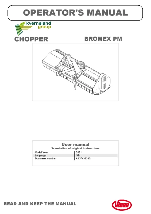 Vicon Bromex PM Choppers 2021 Operation Maintenance Manual PDF download