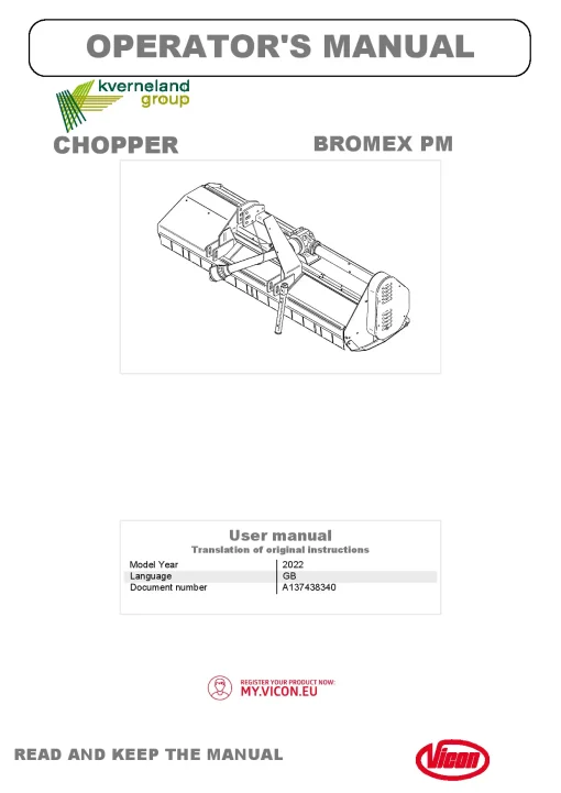 Vicon Bromex PM Choppers 2022 Operation Maintenance Manual PDF download