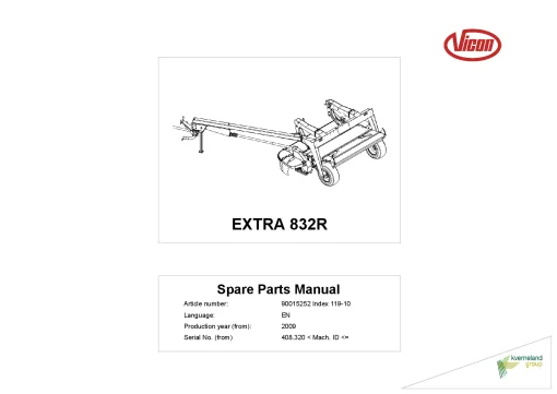 Vicon Bx Extra 832R Mower Conditioner 2009 Sn 408320 Parts Manual Catalog Pdf Download