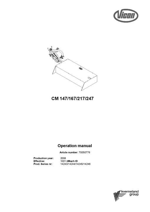 Vicon CM 147 167 217 247 Mowers Disc Plain 2004-2009 Operation Maintenance Manual PDF download