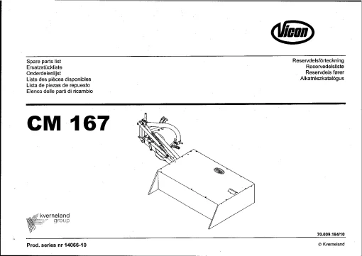 Vicon CM 167 Mowers Disc Plain Rear mounted 2004 Sn 14066-10 Parts Manual Catalog Pdf Download