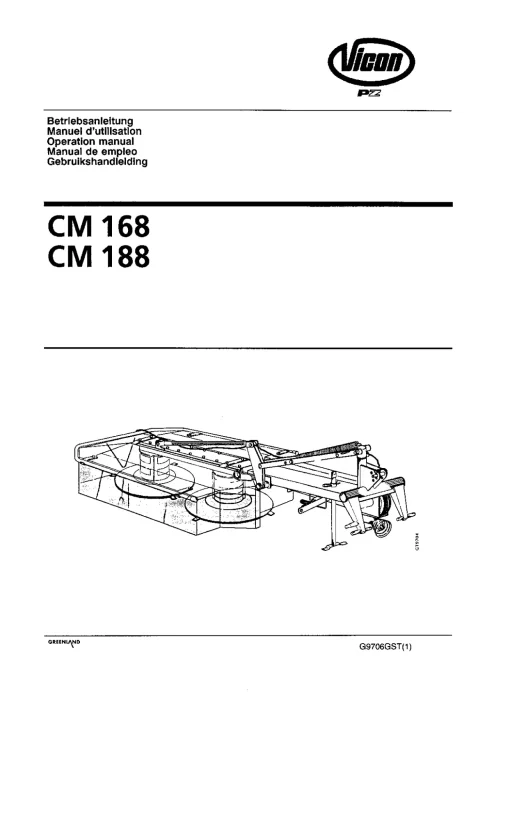 Vicon CM 168 188 Mower Conditiner Operation Maintenance Manual PDF download